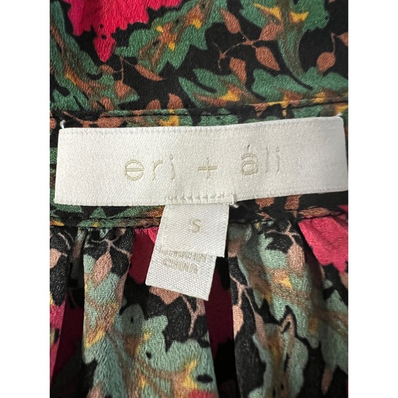Eri + Ali Anthropologie Floral Tiered Mini Dress/Blouse Red Green Black Small - Picture 4 of 9